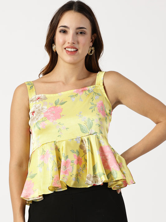 FLORAL SHORT SLEEVELESS TOP