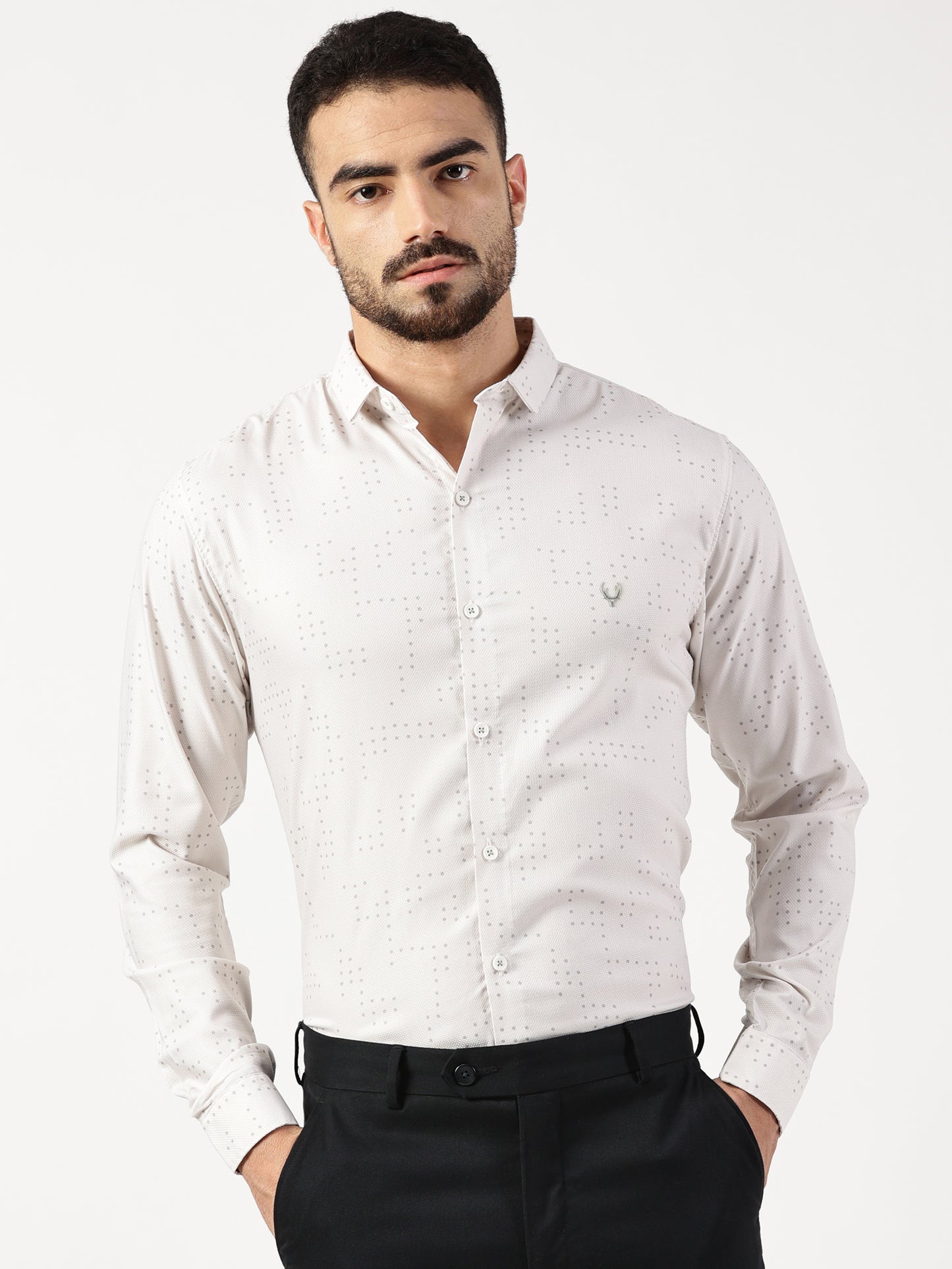 MEN PRINTED SMART FIT SHIRT WITH SPRADE COLLAR