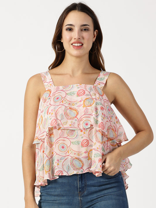 FLORAL PRINTED DOUBLE LAYERED TOP