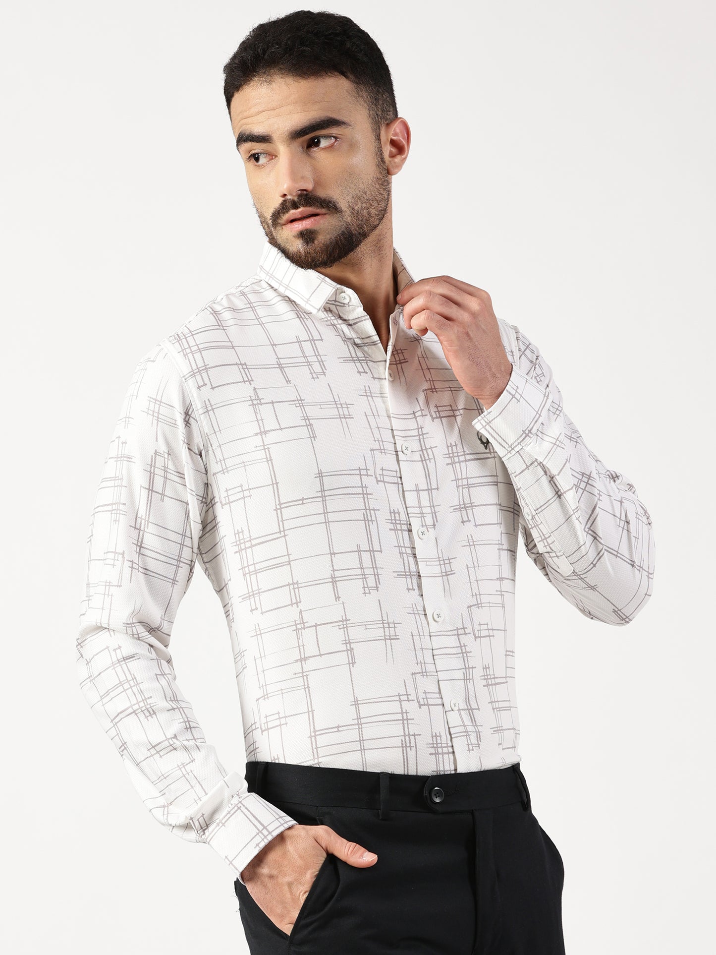 MEN PRINTED SMART FIT SHIRT WITH SPRADE COLLAR