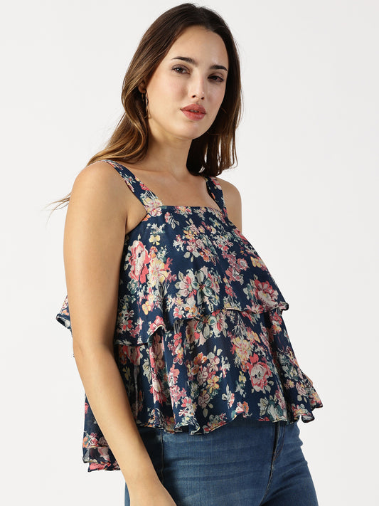 FLORAL PRINTED DOUBLE LAYERED TOP