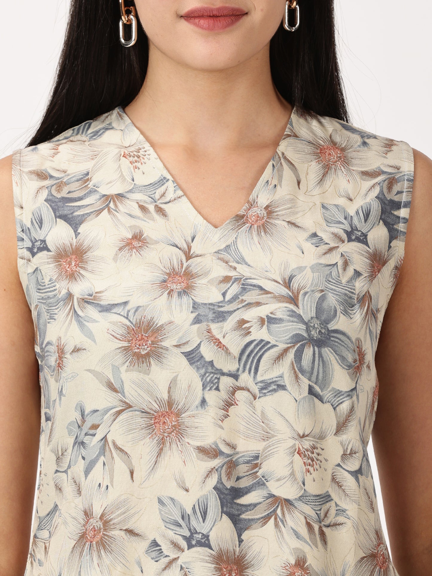 FLORAL PRINTED 'V' NECK TOP & STRAIGHT PANT