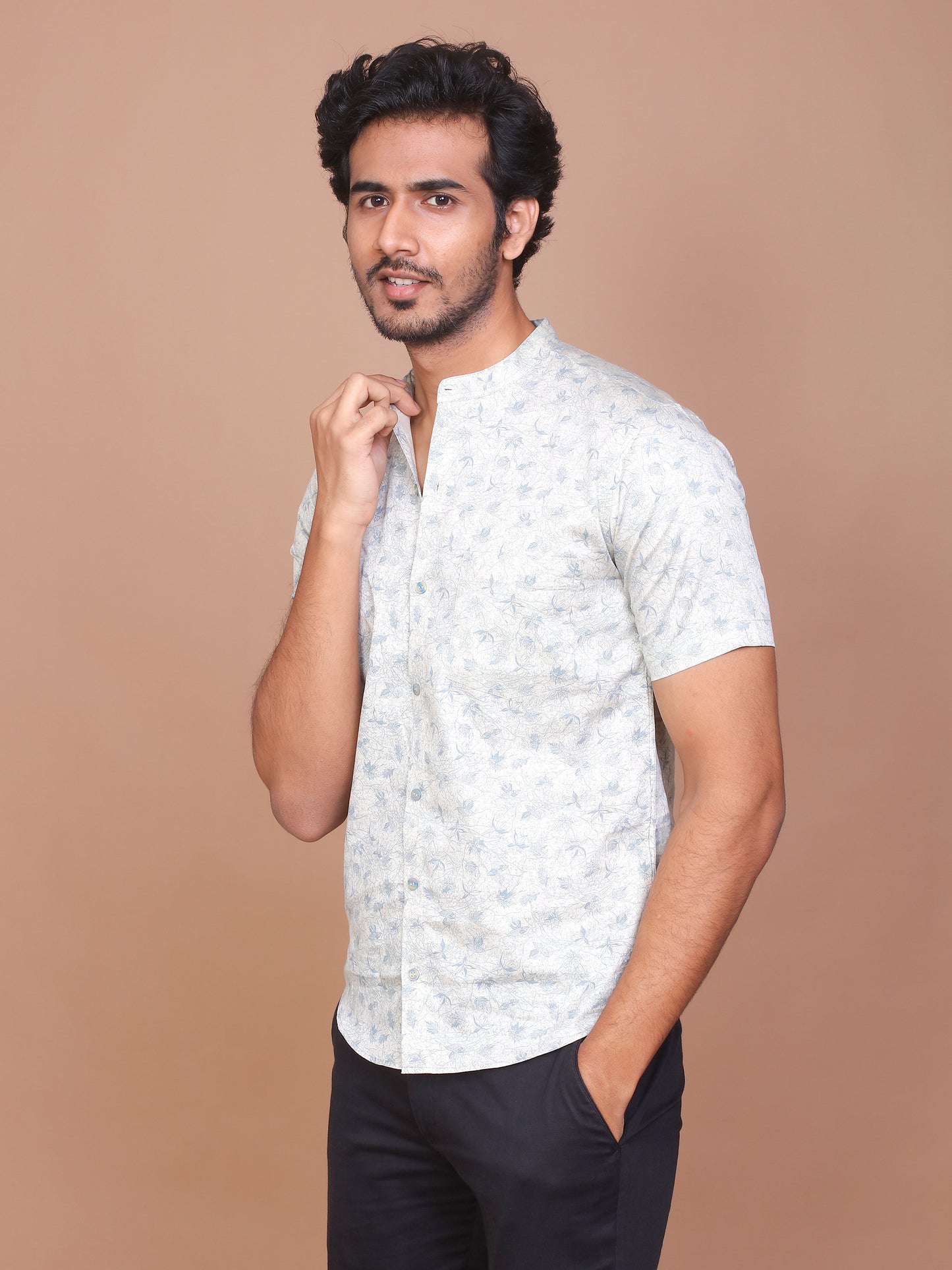 PETIOLE NOTION BAND COLLAR OFF WHITE SHIRT - Ravinik 