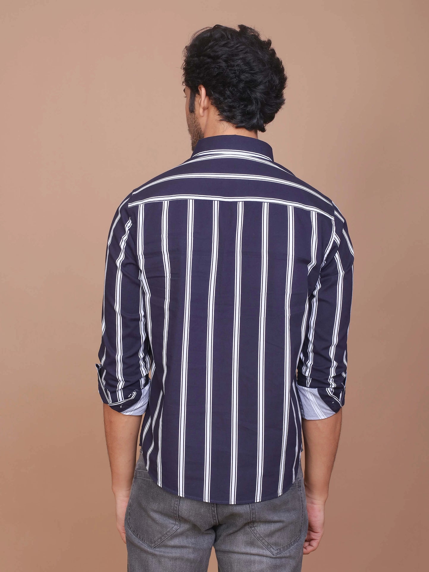 Buy-Ravinik-Men-Barcode-Slim-Fit-Stripe-Classic-Collar-Cotton-Blue-Shirt-Online-India