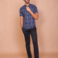 Buy-Ravinik-Men-Geomatric-Trigon-Printed-Band-Collar-Navy-Blue-half-sleeve-Cotton-Shirt