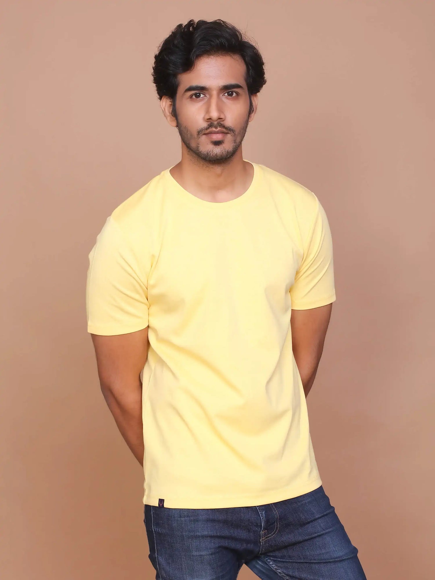 Buy-Ravinik-Men-Interlock-Canvas-Yellow-Colored-Round-Neck-Cotton-Half-Sleeve-T-shirt